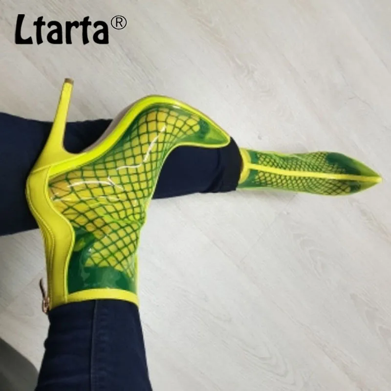 Женские ботинки LTARTA желтые короткие с острым носком на тонком высоком каблуке