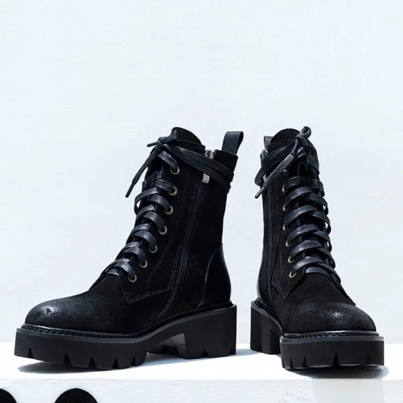 Женские мотоциклетные ботинки на шнуровке в винтажном стиле Высококачественные