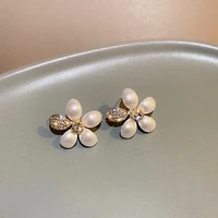 origin summer plain faux pearl floral pendant earrings for women ladies shinning cz stone earrings classic accessories hot