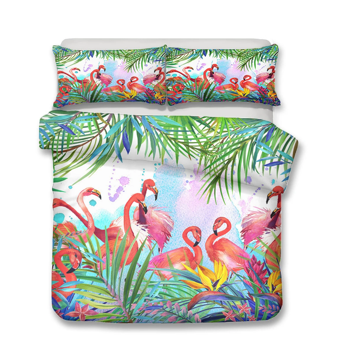 Красочные художественные постельные принадлежности Фламинго лист тропического