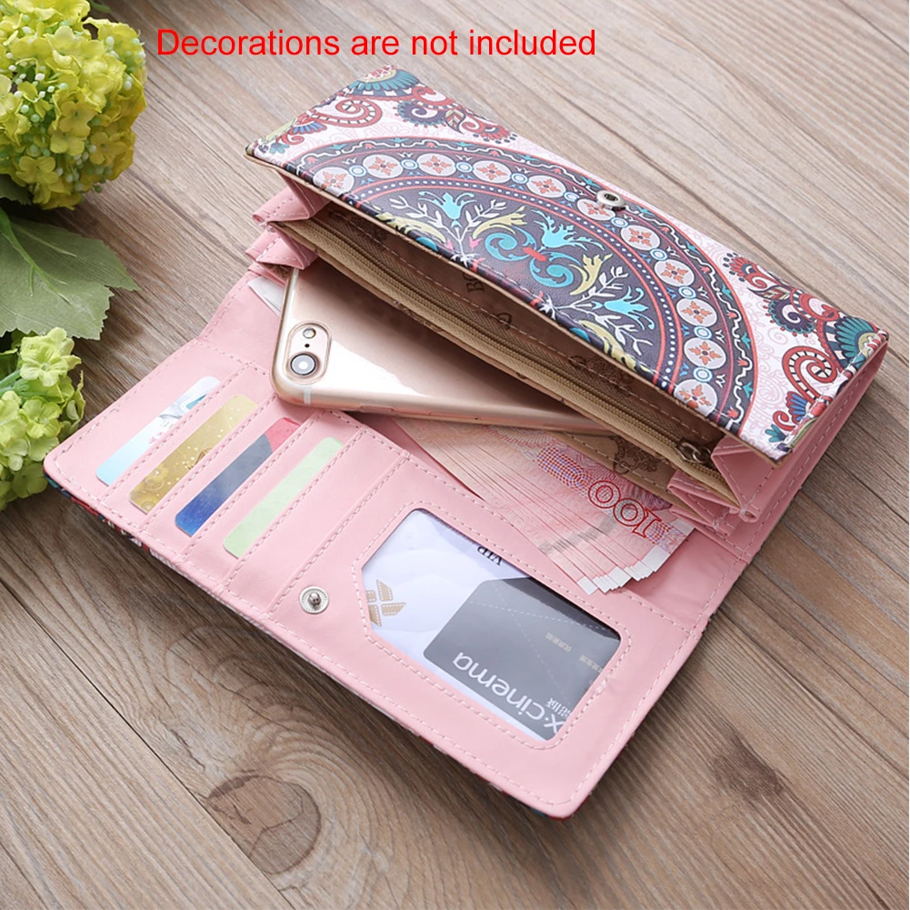 

Storage Case Pockets Women Wallet Daily With Buckle Multifunctional Handbag Gift Vintage Casual Print Long PU Card Holder