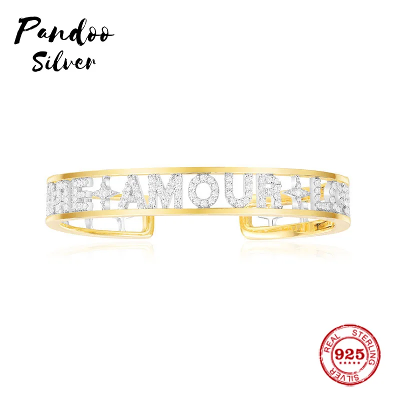 Модное очаровательное Стерлинговое Серебро копия 1:1 желтое серебро 'Love'