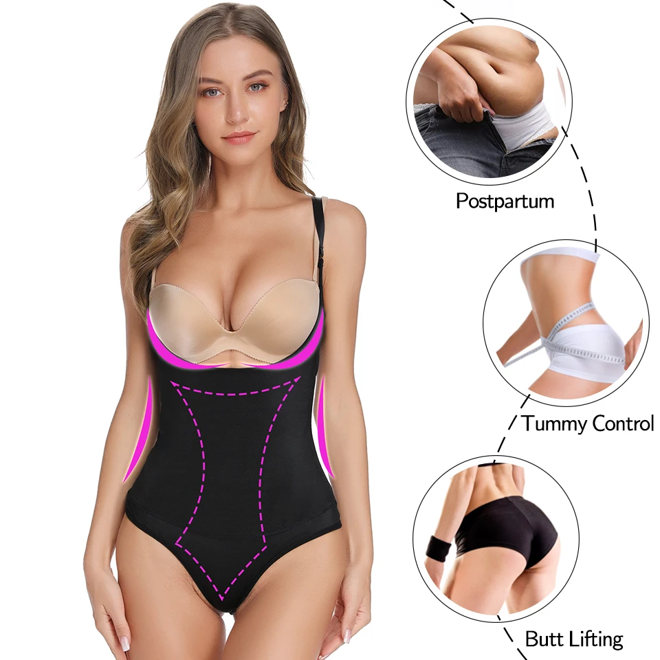Women Shapewear Bodysuit Thong Body Shaper Slimming Underwear Weight Loss Fat Burner Tummy Control Bodybriefer Waist Cinchers