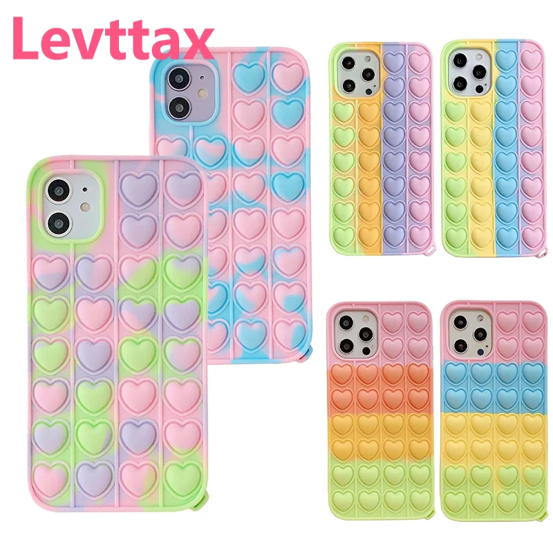 

Heart Reliver Stress Toys Case for iPhone 12 11 Pro Max Push Bubble Silicone Cover For iphone SE2020 X XR XS Max 7 8 Plus SE2020