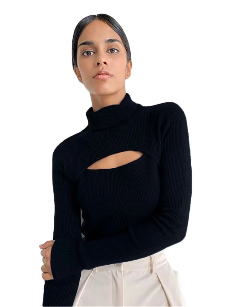 

Ribber Knitted Turtleneck Top Women Casual Long Sleeve T Shirt Skinny Autumn Winter Slim Tee Lady Clothing