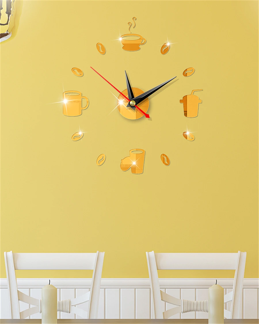 Кофе дизайн настенные часы для Гостиная акриловые зеркальные Diy 3d наклейки