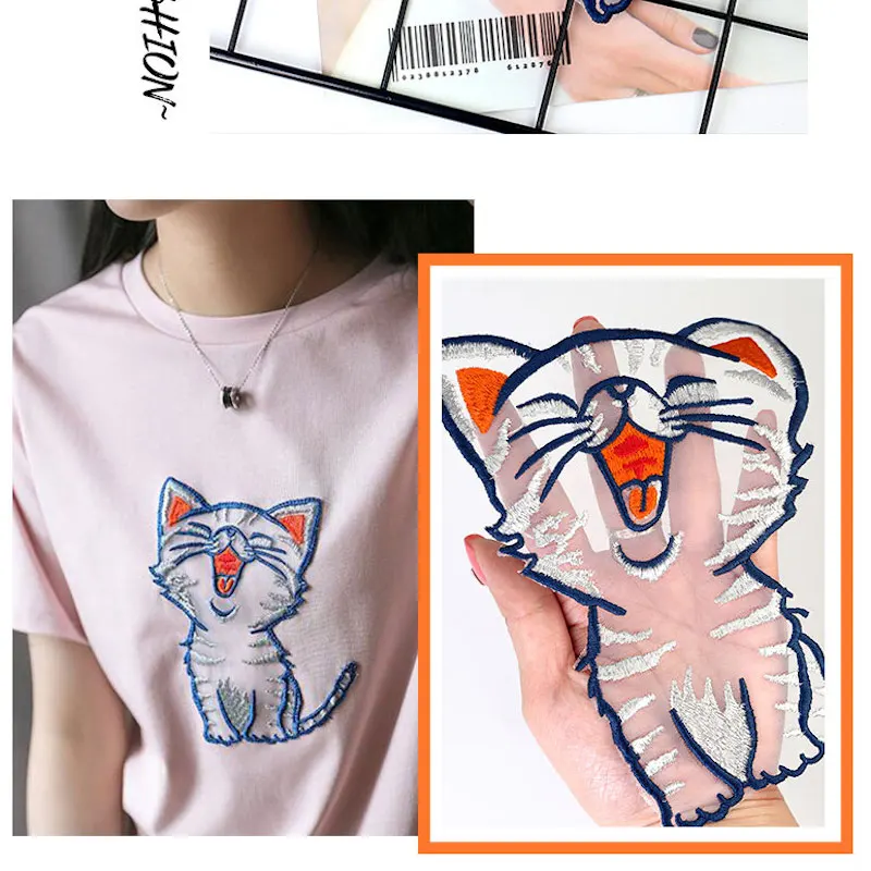 Кружева Кот Вышитые патч на Одежда Аксессуары для шитья милая улыбка пришить