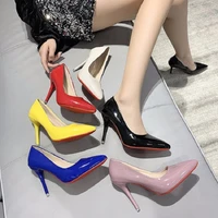 2021 new womens yellow blue 10cm high heels pu leather womens scarlet office pointed tacons high heels extra large 35 43