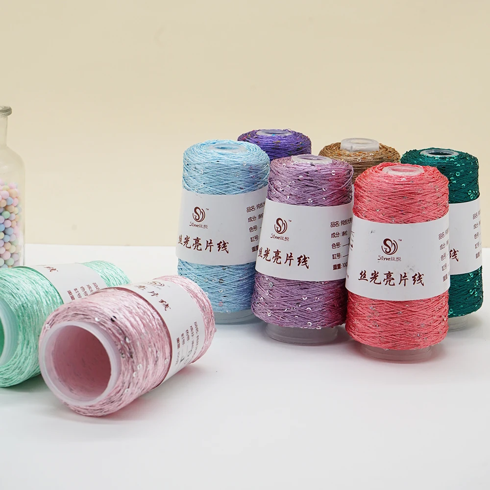 100 г/лот Летняя шелковая блестящая пряжа с блестками для вязания крючком шарфа