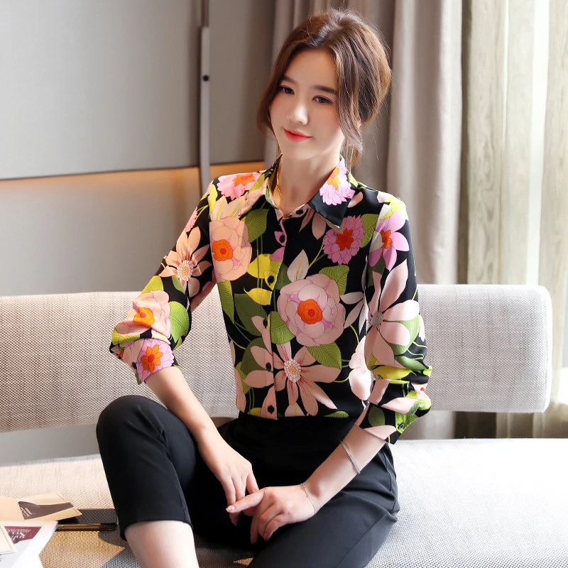 

new autumn fashion chiffon women tops 2020 elegant female chiffon OL shirt casual clothing long sleeve printed chiffon blouse