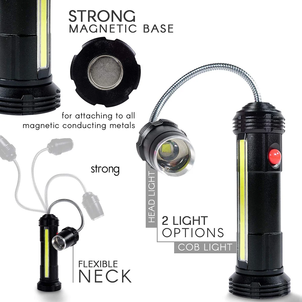 Waterproof COB Work Light USB Rechargeable LED Flashlight with Magnet Barbecue Lamp Zoom Camping Lantern Powerful 4 Modes Torch | Лампы и