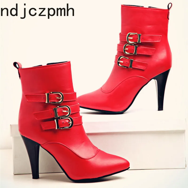 

Women's Boots New winter fashion Pointed zipper plush High heel Short tube Martin Women's shoes plus size 33-45 Heel Height 8cm