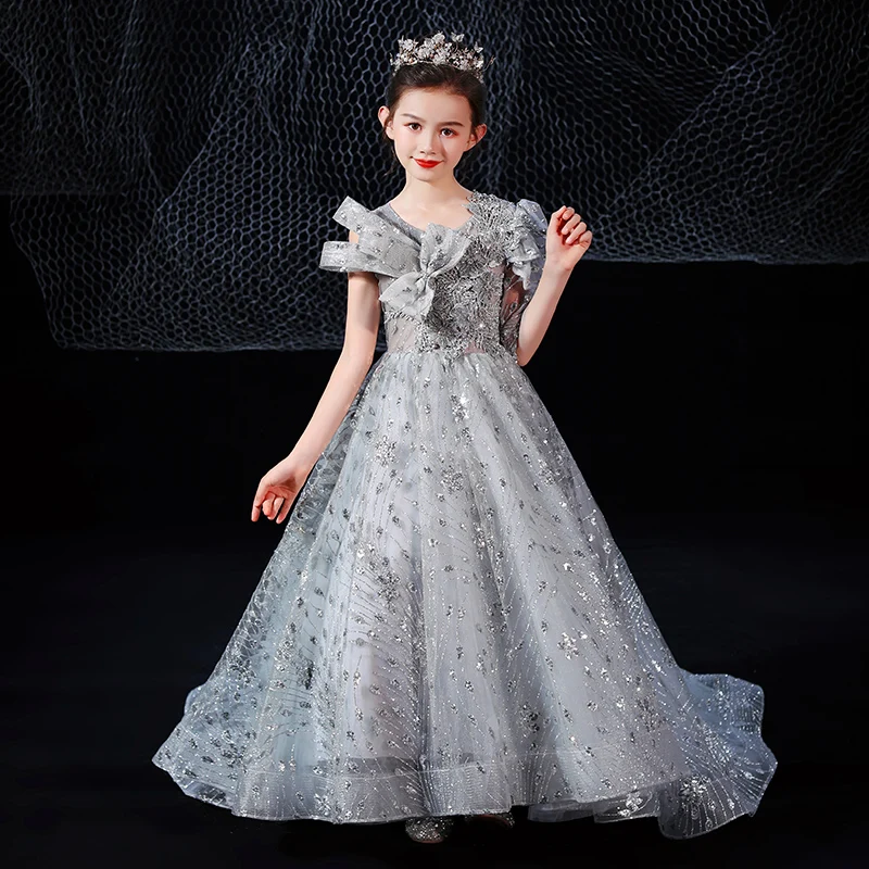 

Party Girl Dress Princess Elegant with Lace White Wedding Flower Girl Dress Prom Tulle Summer Vestidos Girls Dresses AE50GD