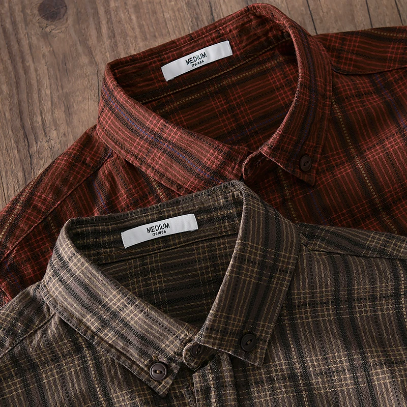 Мужская клетчатая рубашка Suehaiwe брендовая из чистого хлопка с длинным рукавом