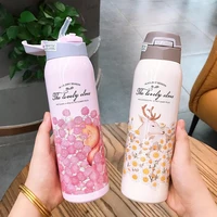 500ml double wall thermos bottle 304 stainless steel thermos mug with straw vacuum flasks travel tea coffee mug insulated bottle