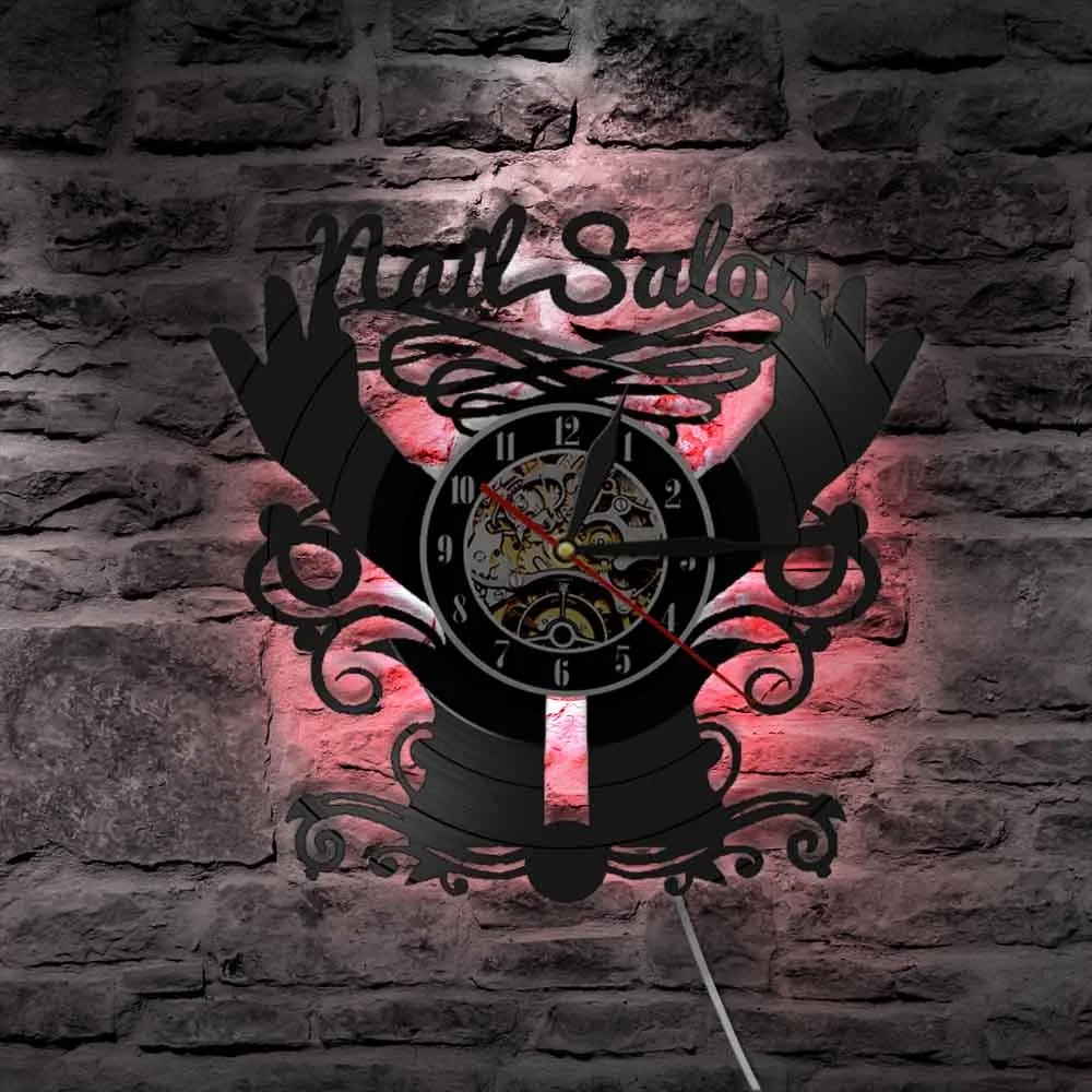 Виниловые часы для маникюрного салона кварцевые настенные студии красоты