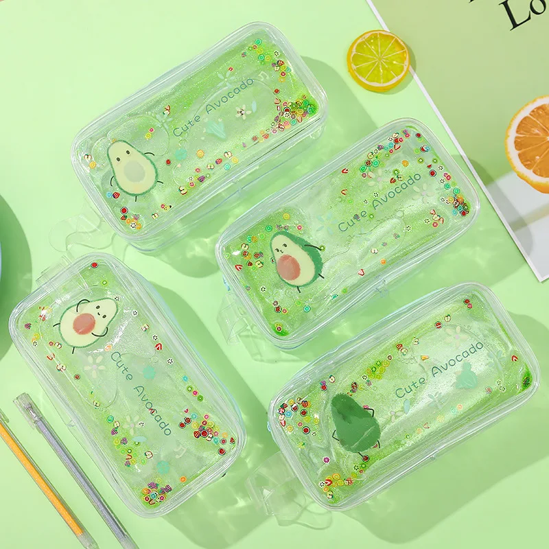 

Cute Avocado Transparent Quicksand Bag Cartoon Peach Large Capacity Hand-held Cosmetic Bag