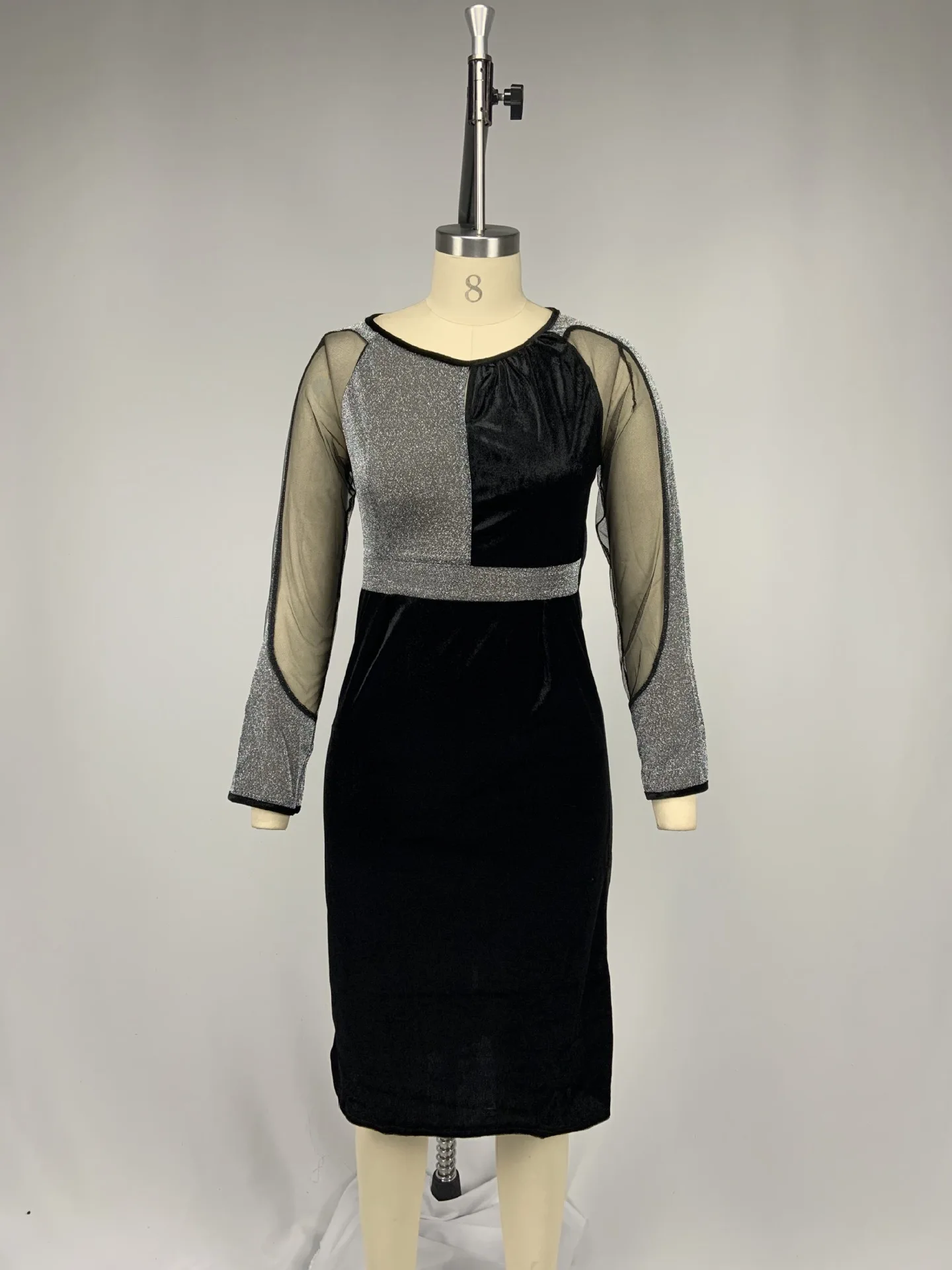 

Autumn Bodycon Dress Women 2020 Casual Plus Size Mesh Long Sleeve Office Lady Sequined Vintage Sexy Party Dresses Vestido