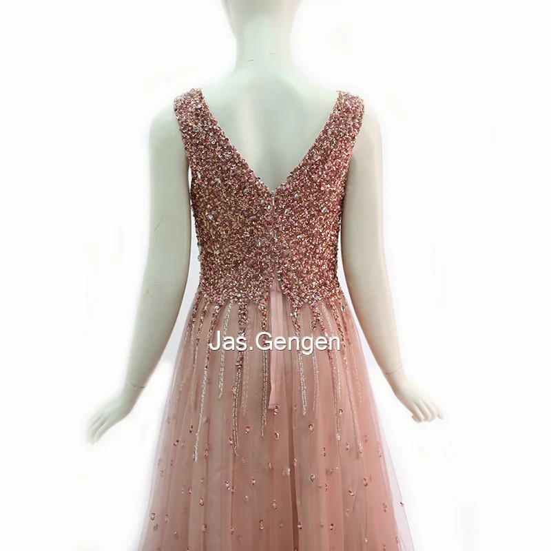 

New Tulle Evening Dress Elegant vestidos de fiesta de noche Long Party Formal Prom Beaded Dresses Gown robe de soiree 2020