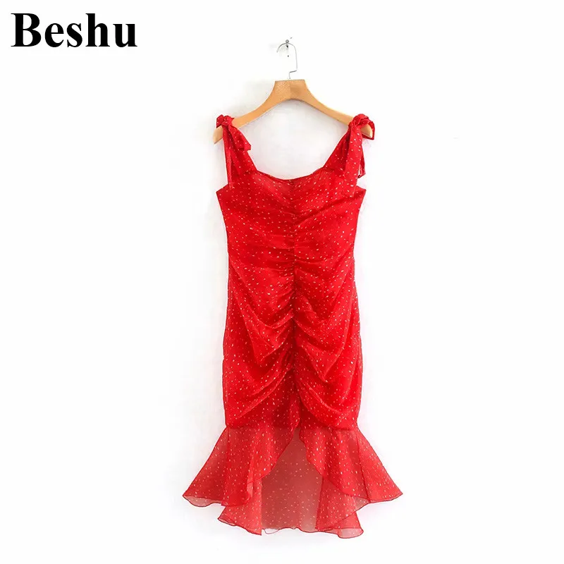 Za 2019 сексуальное платье русалки шифоновое красное плиссированное летнее женское