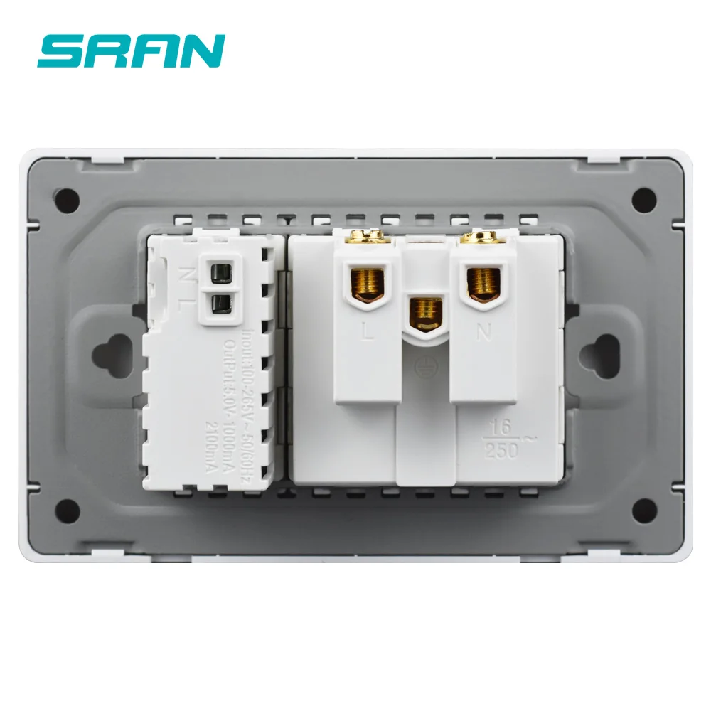 Розетка настенная SRAN 2 клавиши usb 118 А 220 х72 мм в 16 А|Электрические розетки| |