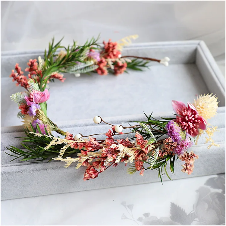 Bride's headdress Korean pink flowers fresh flower garlands super fairy hair decoration wedding ceremony jewelry | Украшения и