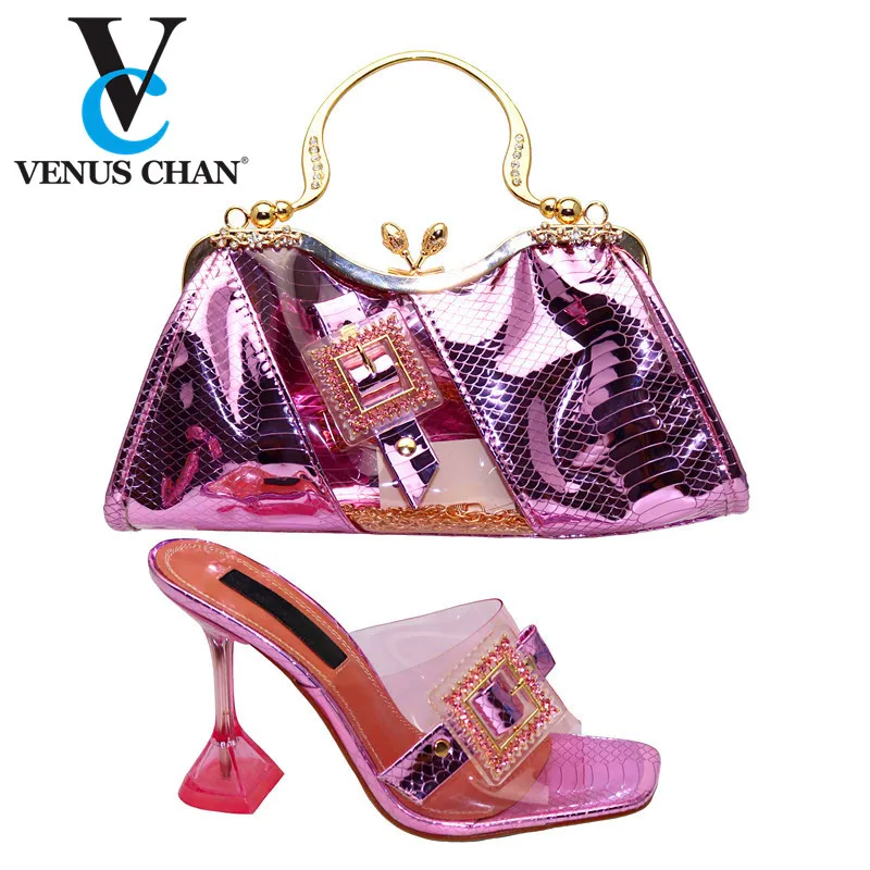 Розовый 2020 модные африканские Стиль женские золотые Цвет босоножки и сумка в
