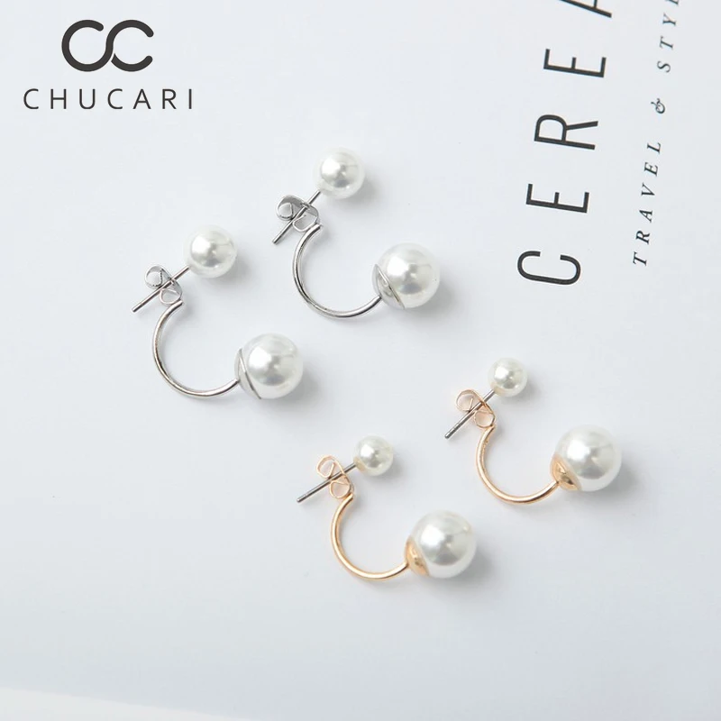 Женские сережки-пусеты CHUCARI сережки с имитацией жемчуга серебряным покрытием