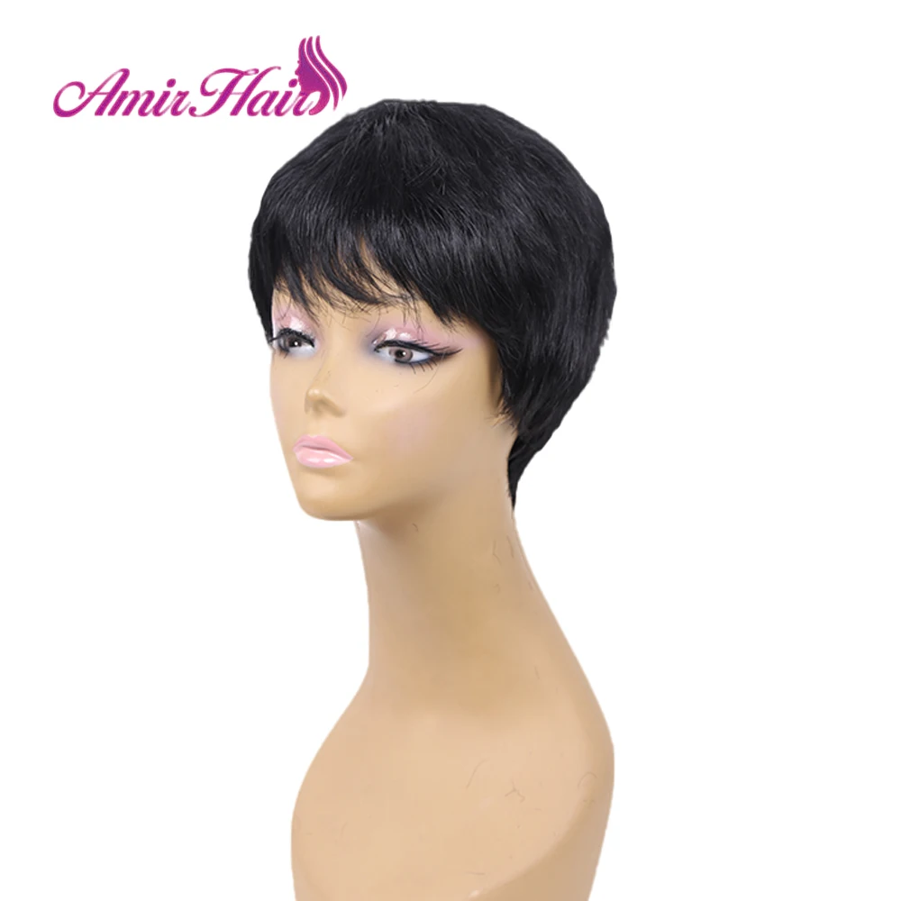 Amir short straight synthetic wigs For African American Women High Temperature Fiber Ombre Burgundy Blonde Grey Cosplay Hair
