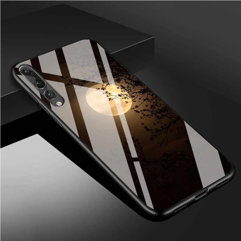 Mountain мраморный солнце и луна лес чехол для телефона из закаленного стекла Huawei P20