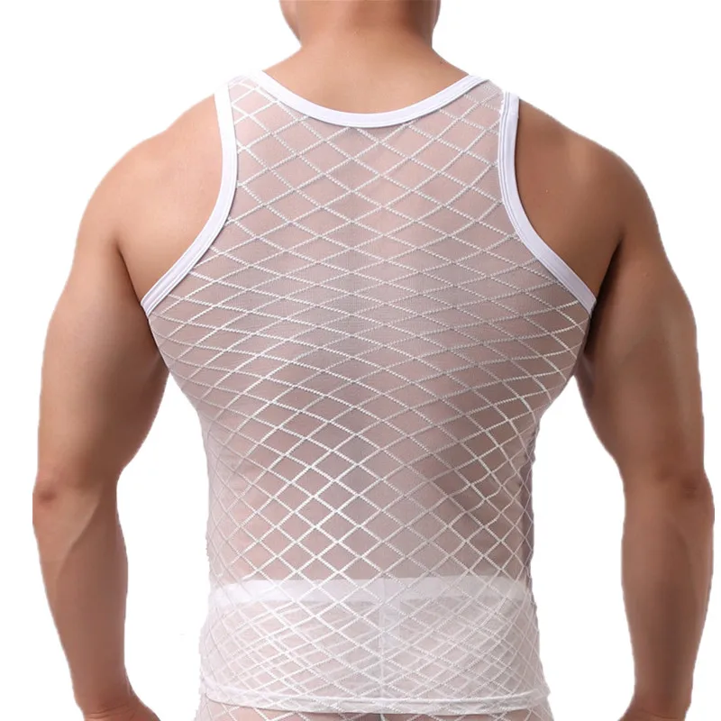 Нижнее белье для мужчин прозрачная сеточка дома безрукавка фитнеса повседневное
