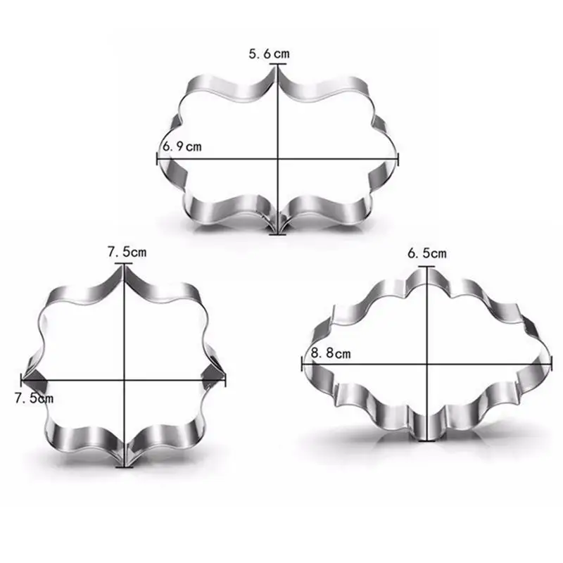 

Sugar biscuit mold 3Pcs Plaque Cutter Cookies Frame DIY Cake Oval Square Rectangle Fancy Stainless Cookie Mold