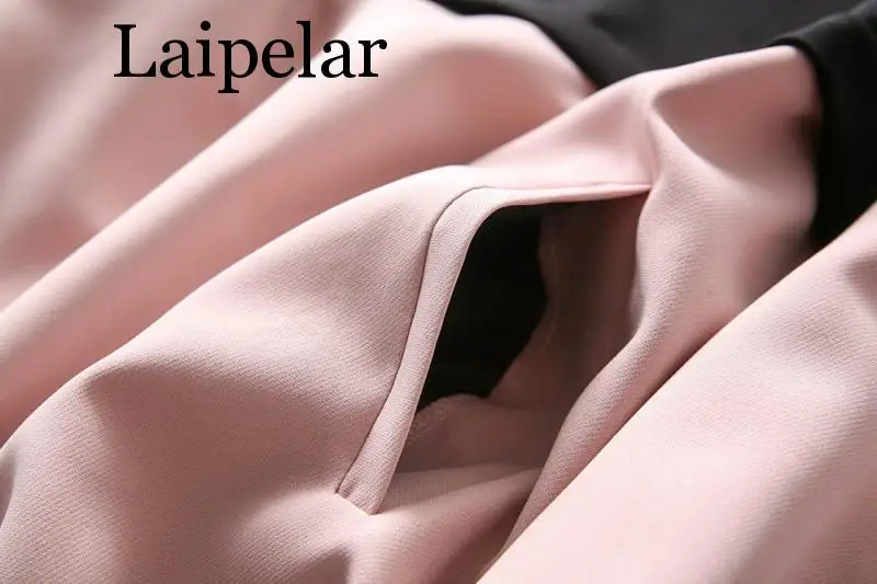 

Laipelar Patchwork Two Piece Set Outfit Women 2019 Spring-Autumn Hooded Bomber Jacket Set Ladies Joggers Set Girls Loose Hoodies