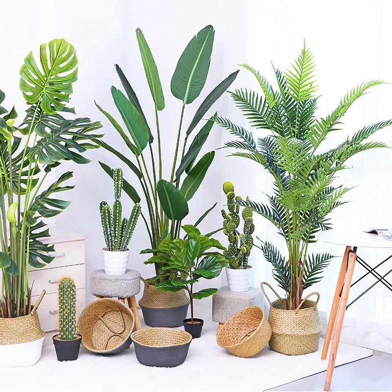 

220cm Tropical Plants Large Artificial Palm Tree Green Plastic Palm Leaves Indoor Fake Monstera Tree For Home Office Shop Decor