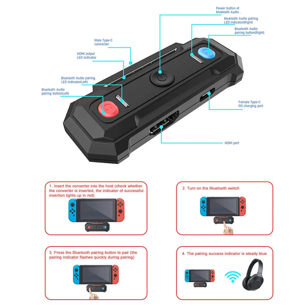 

Bluetooth 5.0 Audio Transmitter Bluetooth 5.0 USB Type-C Audio Converter For N-Switch/Lite For Nintendo Switch For Ps5 Ps4