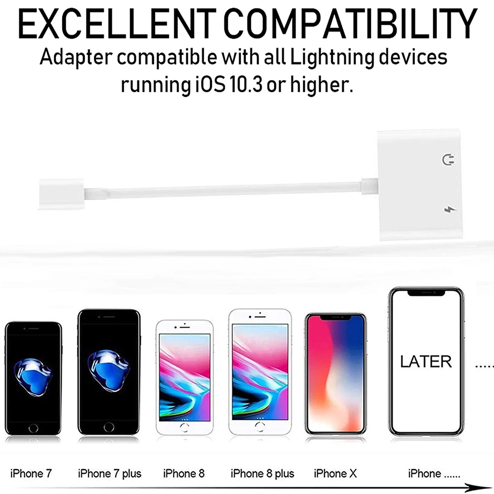 

100% Working 2 in 1 Lighting Adapter Charging Audio Adapter For iPhone 12 7 8 11 X Earphones Cable Charge Call For iPhone IOS 14