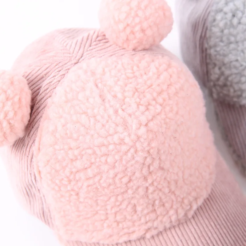 

Baby Winter Baseball Cap Corduroy Kids Hat For Fall Winter Cute Fur Ball Warm Baseball Cap Black Baby Boy Hat Girls Peaked Caps