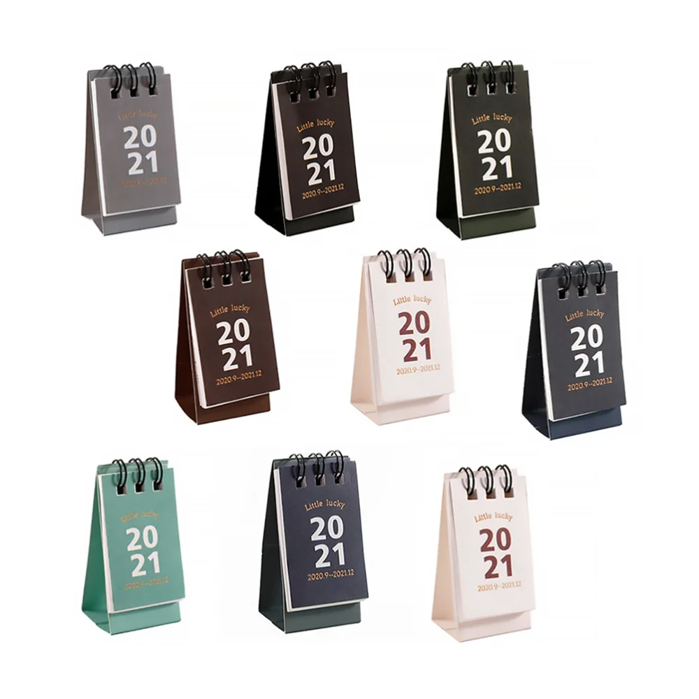 

9pcs 2021 Mini Desktop Calendar Paper Pocket Coil Calendar School Office Supply