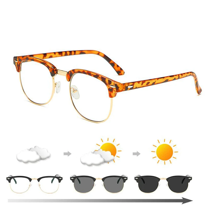Diopter SPH 0-0.5-1-1.5-2-2.5-3-3.5-4-4.5-5-5.5-6.0 Anti Blue light Sun Photochromic Finished Myopia Glasses - Цвет оправы: Leopard