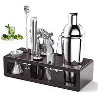 9 pcsset stainless steel premium cocktail shaker mixer drink bartender browser kit bars set tools with wine rack stand