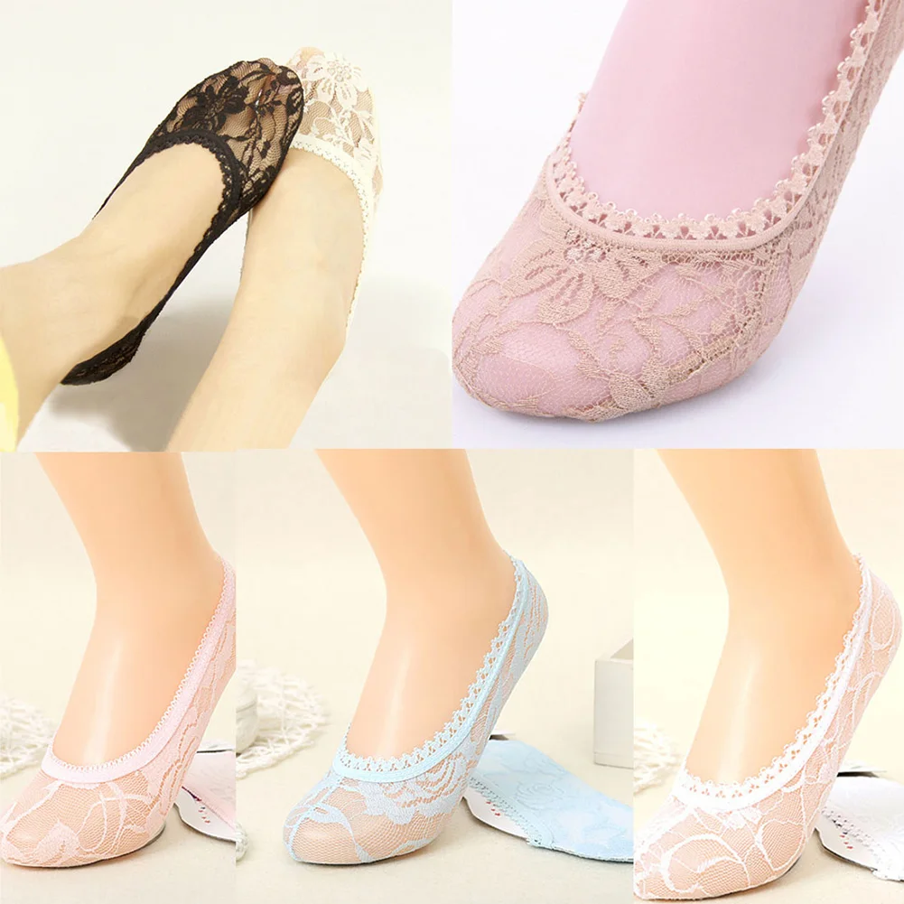 

Full Lace Spring and Summer Ladies Boat Socks Fashion Trendy New Women Thin Solid Color Socks Material Polyester