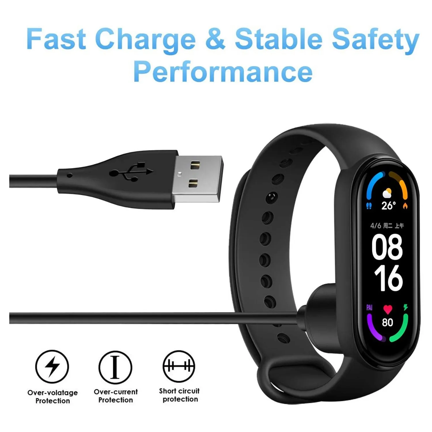 Зарядный USB-кабель для браслета Xiaomi Mi Band 6 док-станция с USB-зарядкой и кабелем
