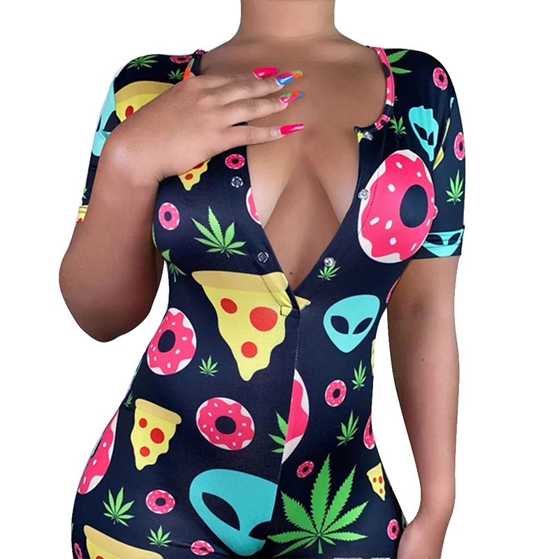 

Stretchy Sexy Onesie Pajamas For Adults Women Plus Size Button Bodysuit Leotard Short Sleepwear Jumpsuit Rompers Onsie Party