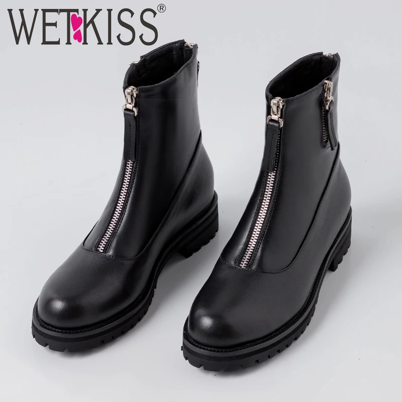 Женские мотоциклетные ботинки на платформе и толстом каблуке с круглым