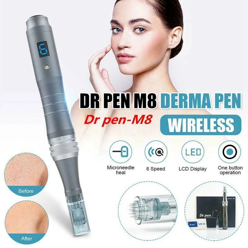 FDA Dr Pen Ultima M8 With 7Pcs Cartridges Wireless Derma Pen Skin Care Kit Microneedle Home Use Beauty Machine