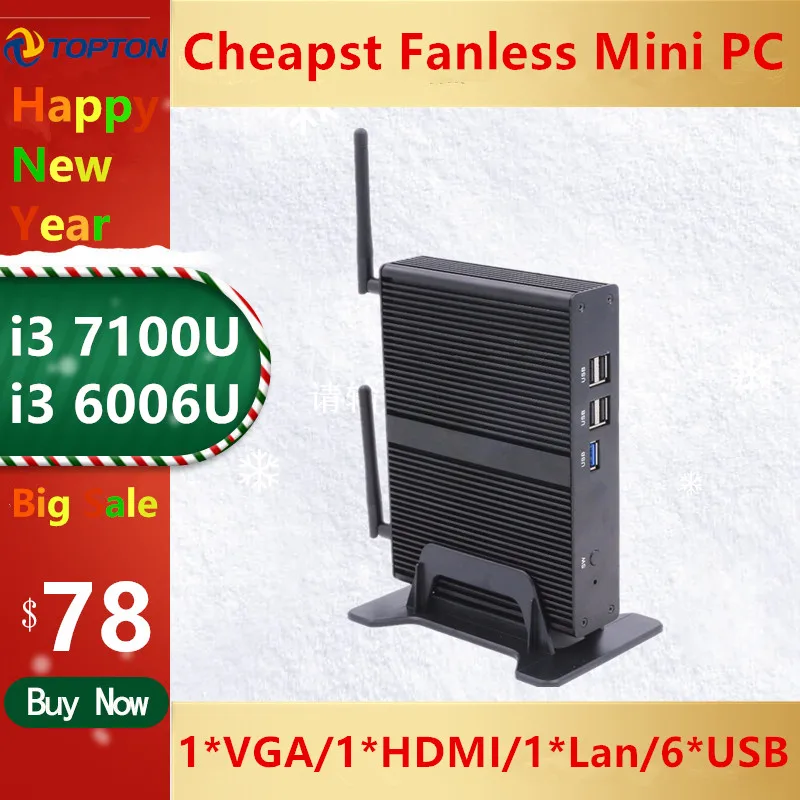 Topton безвентиляторный мини настольный компьютер Intel Nuc Core i3 7100U/6006U Windows 10 DDR3L 2 4 ГГц