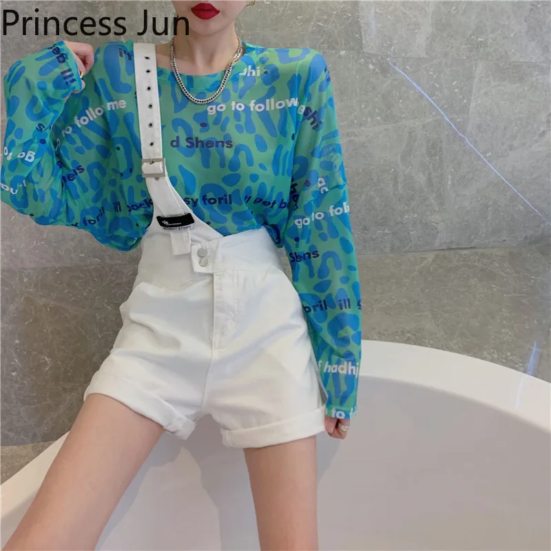 Wide-leg Pants Street Girl Fashion Mini Denim Overalls One Shoulder Strap Jumpsuit Blue White Jeans Casual Loose Shorts Trousers