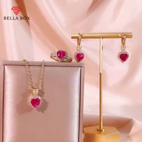 bella box 925 sterling silver women jewelry set heart shape gemstone silver rings necklace earrings engagement female gift