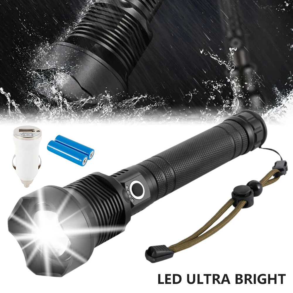

1000000 Lumens Xhp90 Xhp70 LED Flashlight Tactical Hunting USB Rechargeable Flashlight Torch with Zoom Lamp LED Flash Light