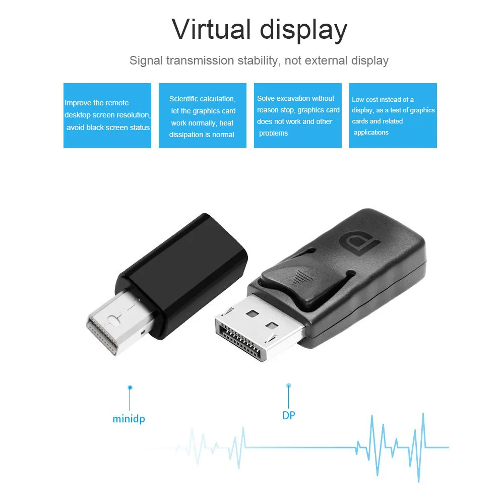 

High Quality Virtual Display Adapter DP DisplayPort Dummy Plug Headless Ghost Emulator Connector For Windows OSX Linux adapters